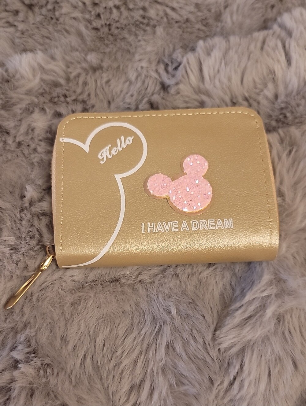 Kids Gold Zip Wallet with Pink Glitter Accent - 'I Have A Dream'